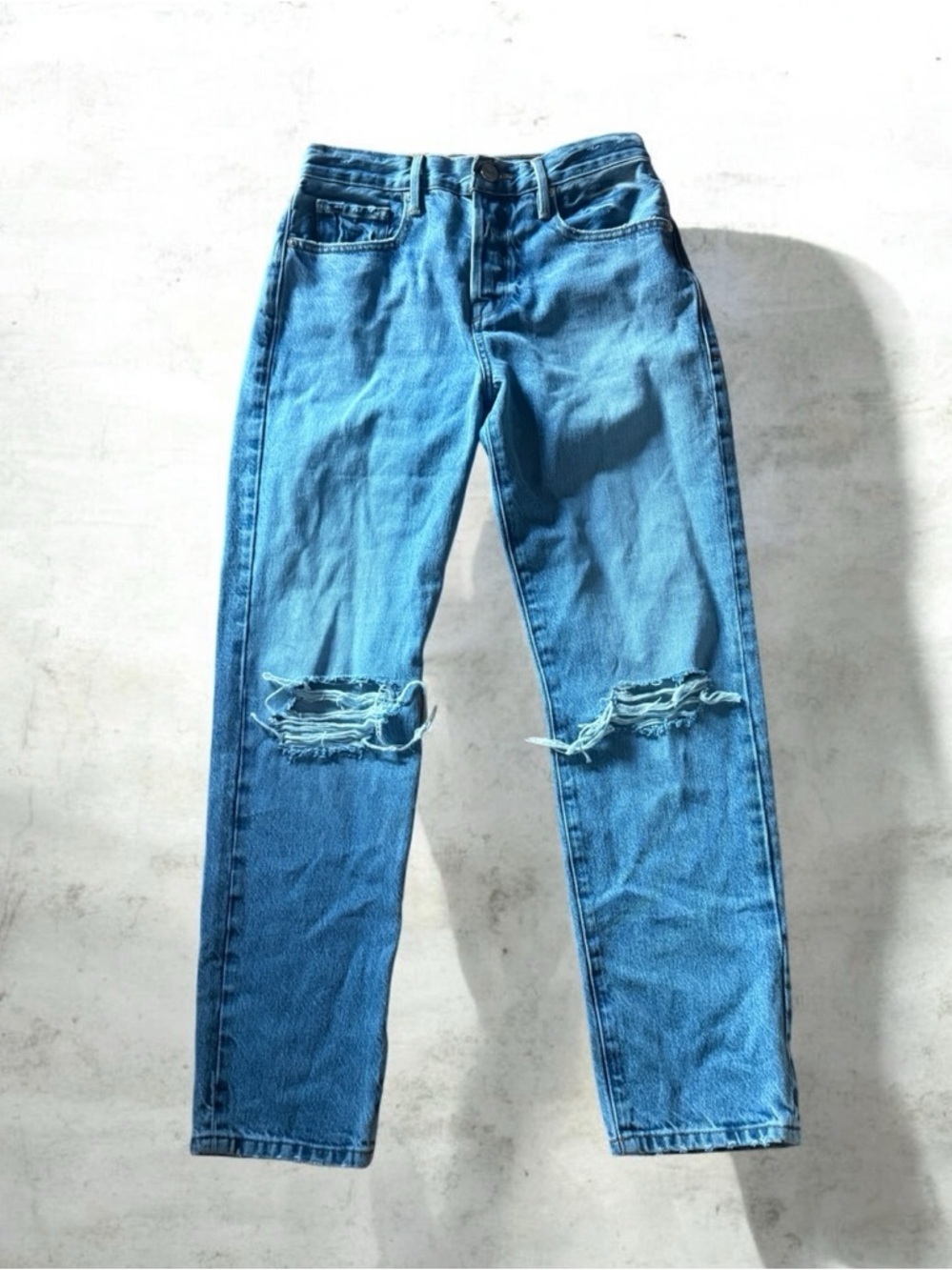 Le Original distressed high-rise straight leg jeans Frame Denim button fly sz 24
